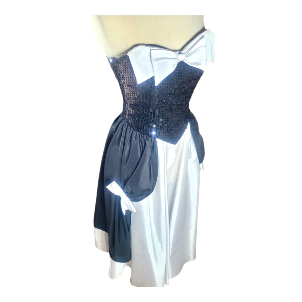 Nadine Vtg 80s Couture Dress Evening Gown Prom Corset Boned Winged Skirt Sequins